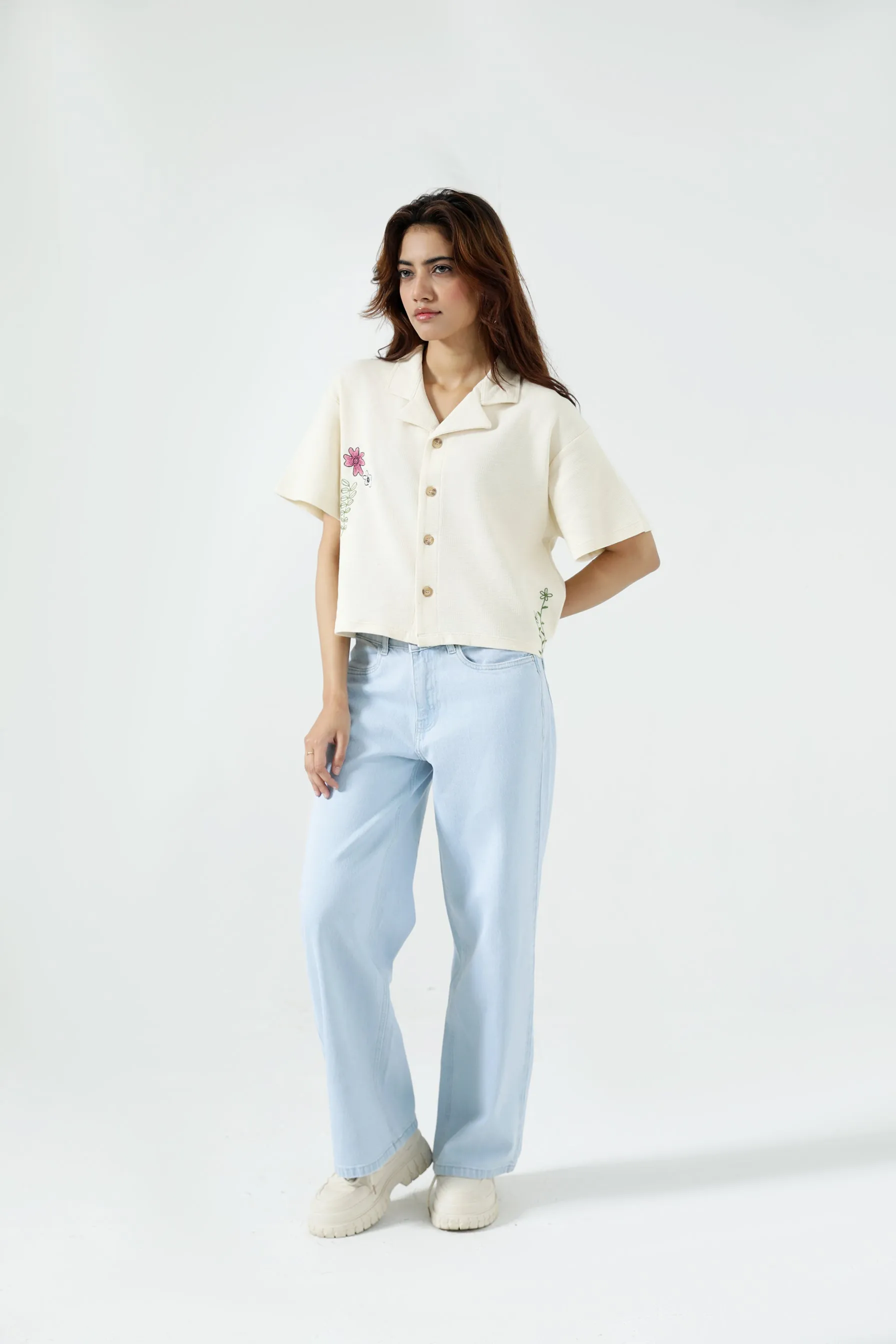 Wide Glow Casual Sweater EMBROIDERED TEXTURED KNITTED TOP