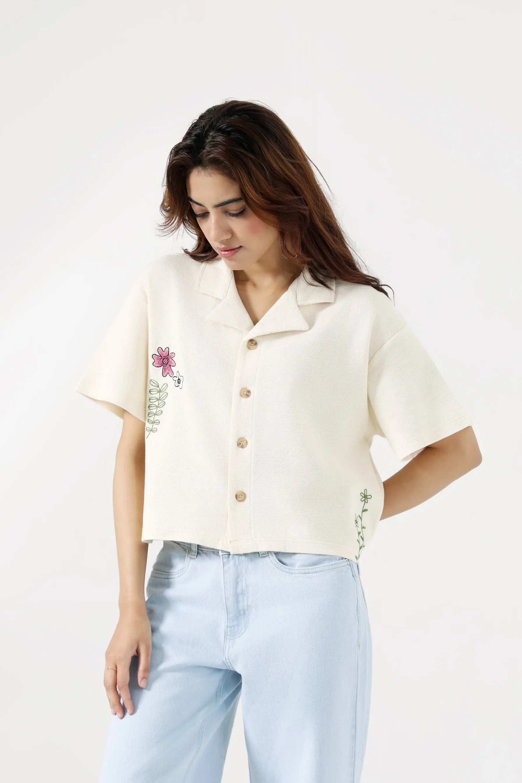 BuiltIn Grip EMBROIDERED TEXTURED KNITTED TOP