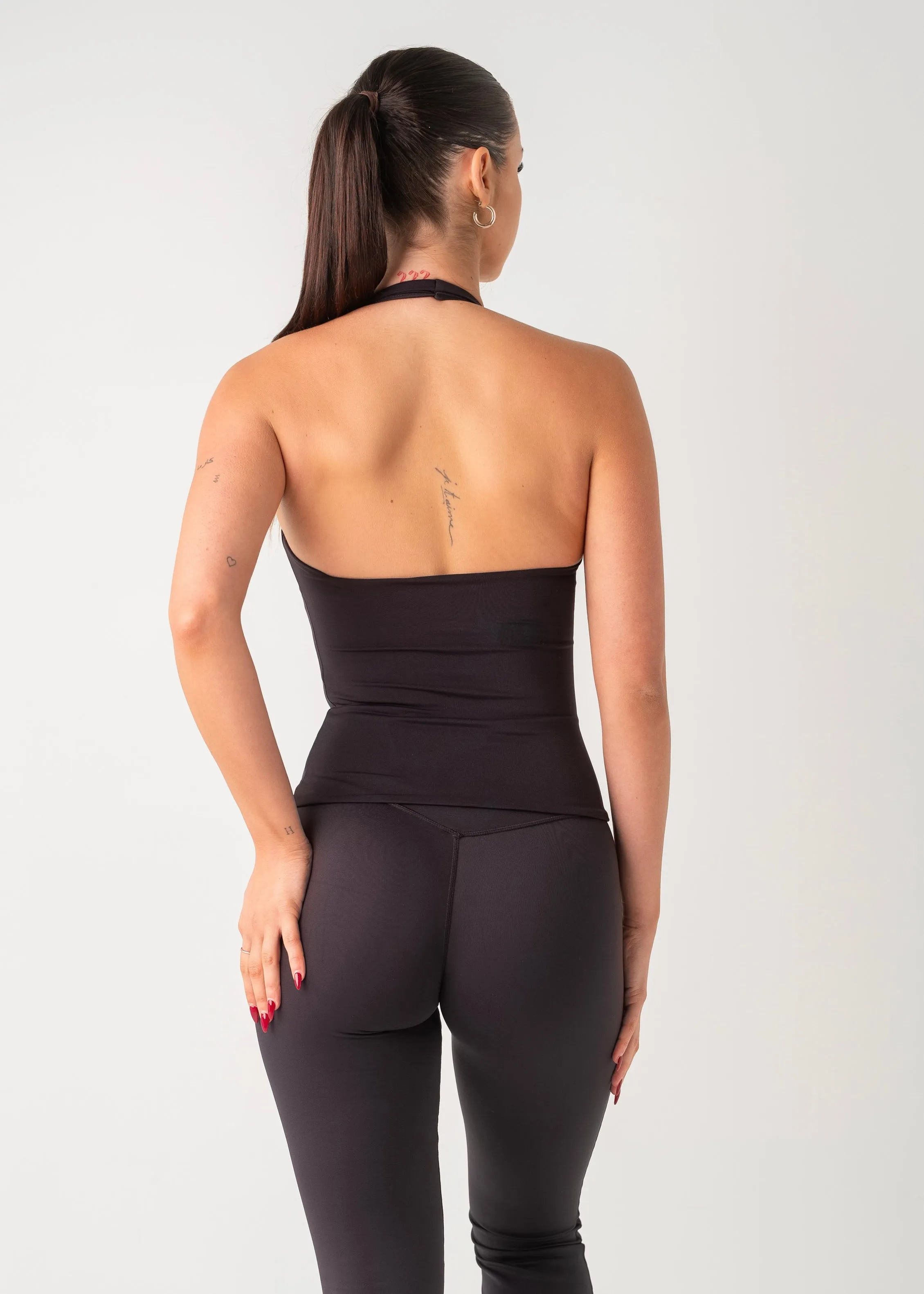 HighCollar Style SS HALTER TANK - BLACK