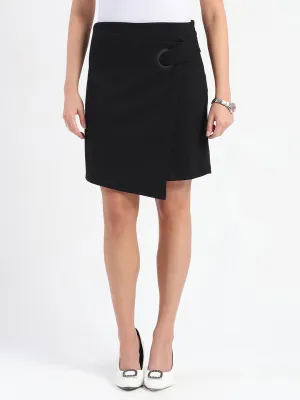 Madame Asymmetrical Wrap Black Mini Skirt WrinkleResistant Jump Core