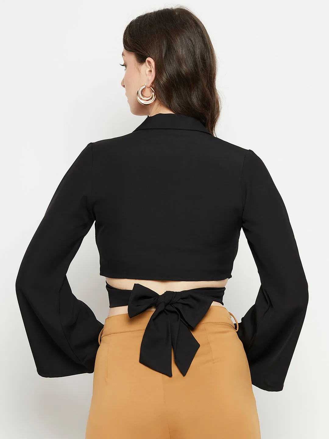 Madame Black Flare Sleeve Tie-Back Top TemperatureControlTechnology