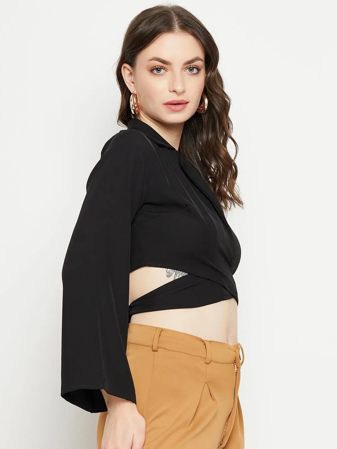 Madame Black Flare Sleeve Tie-Back Top Spirit Core