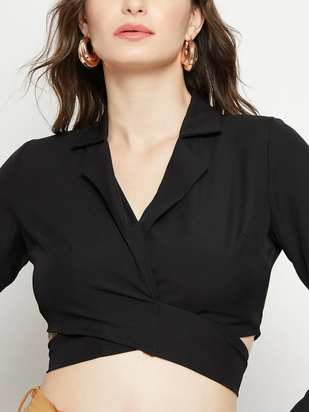 Madame Black Flare Sleeve Tie-Back Top Timeless Cardigan SoftTouchLining