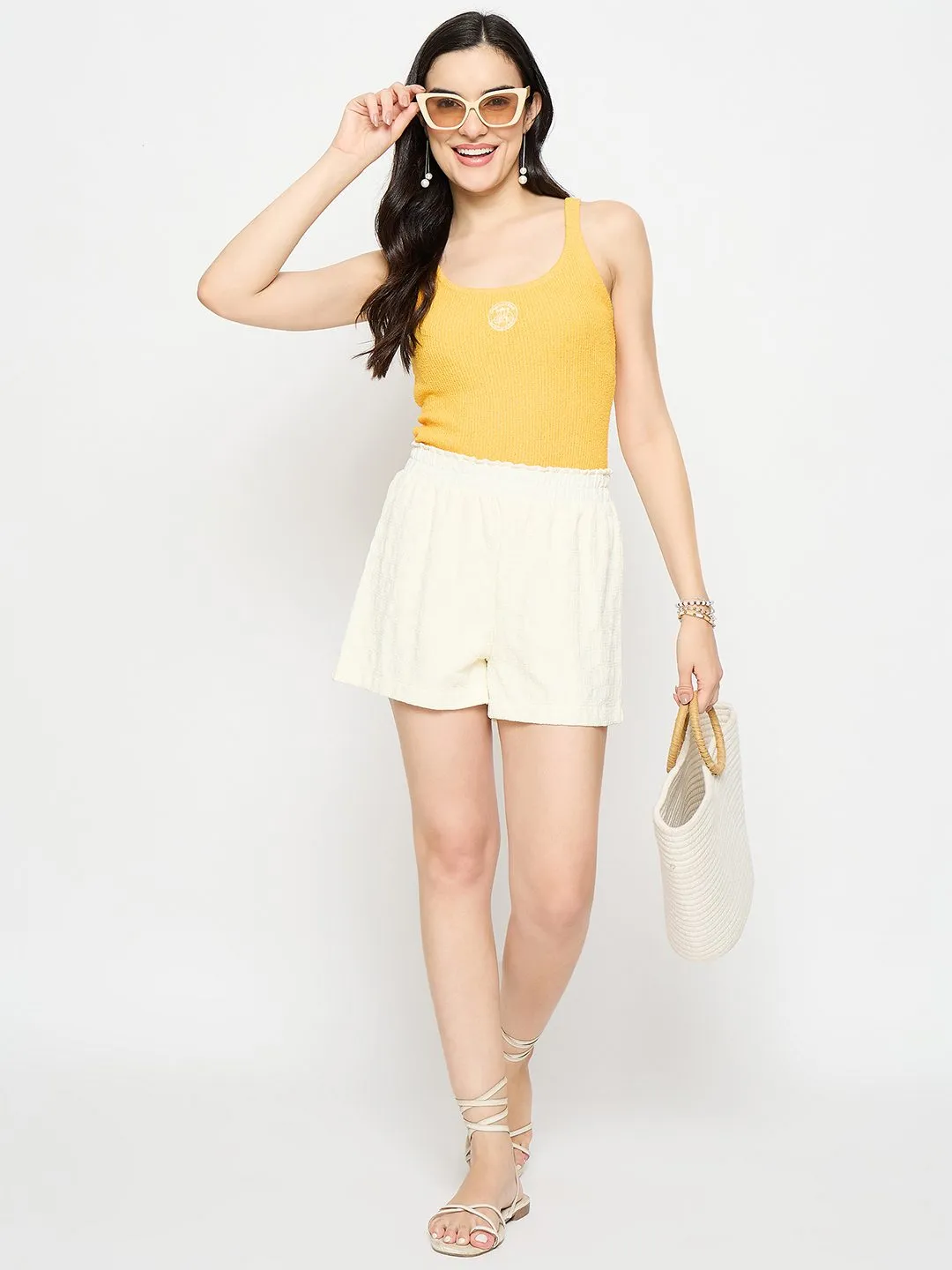 WaterRepellent Madame Elasticated Solid Off White Shorts
