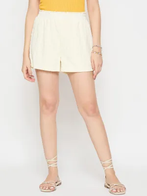 Madame Elasticated Solid Off White Shorts QuickDry Material