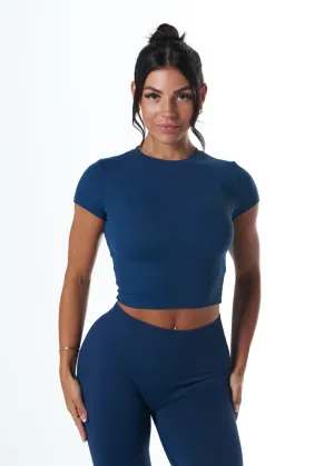 RIBBED BASIC TEE - DEEP BLUE Meta Mood ComfortStretch