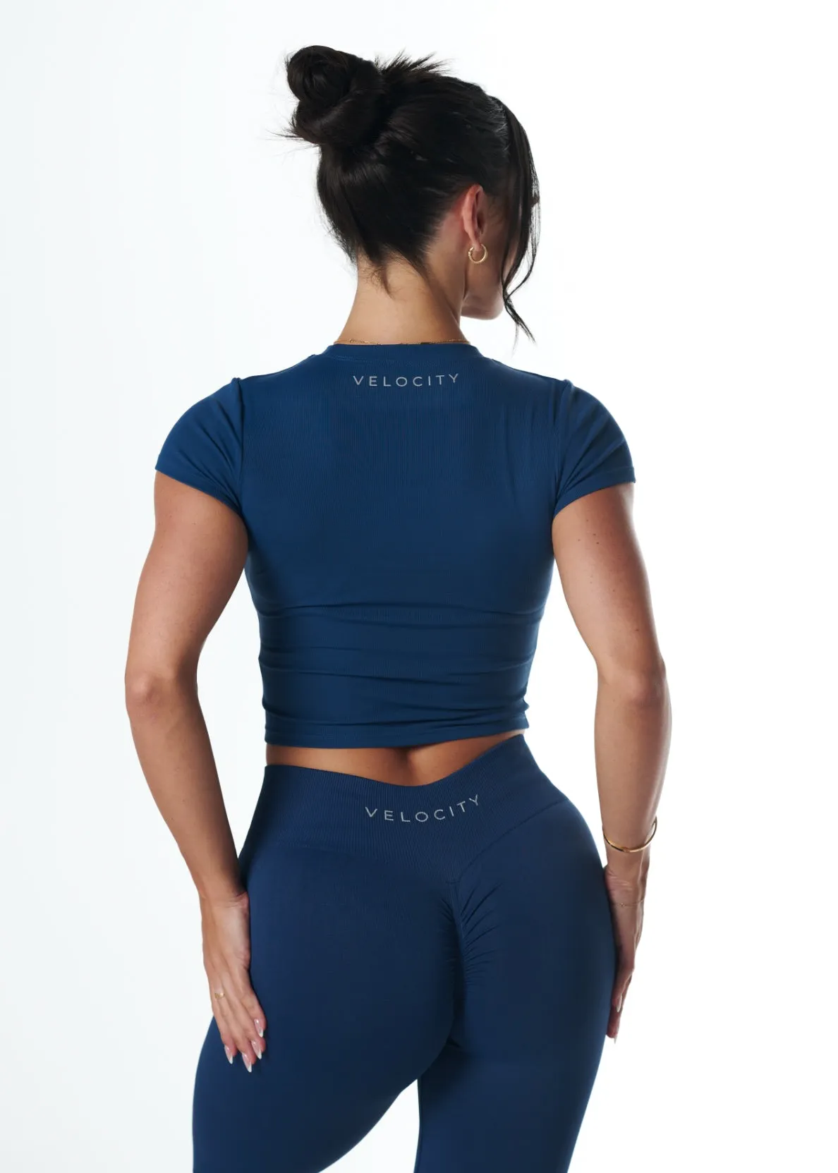 QuickDryMaterial Seasonal Fashion RIBBED BASIC TEE - DEEP BLUE