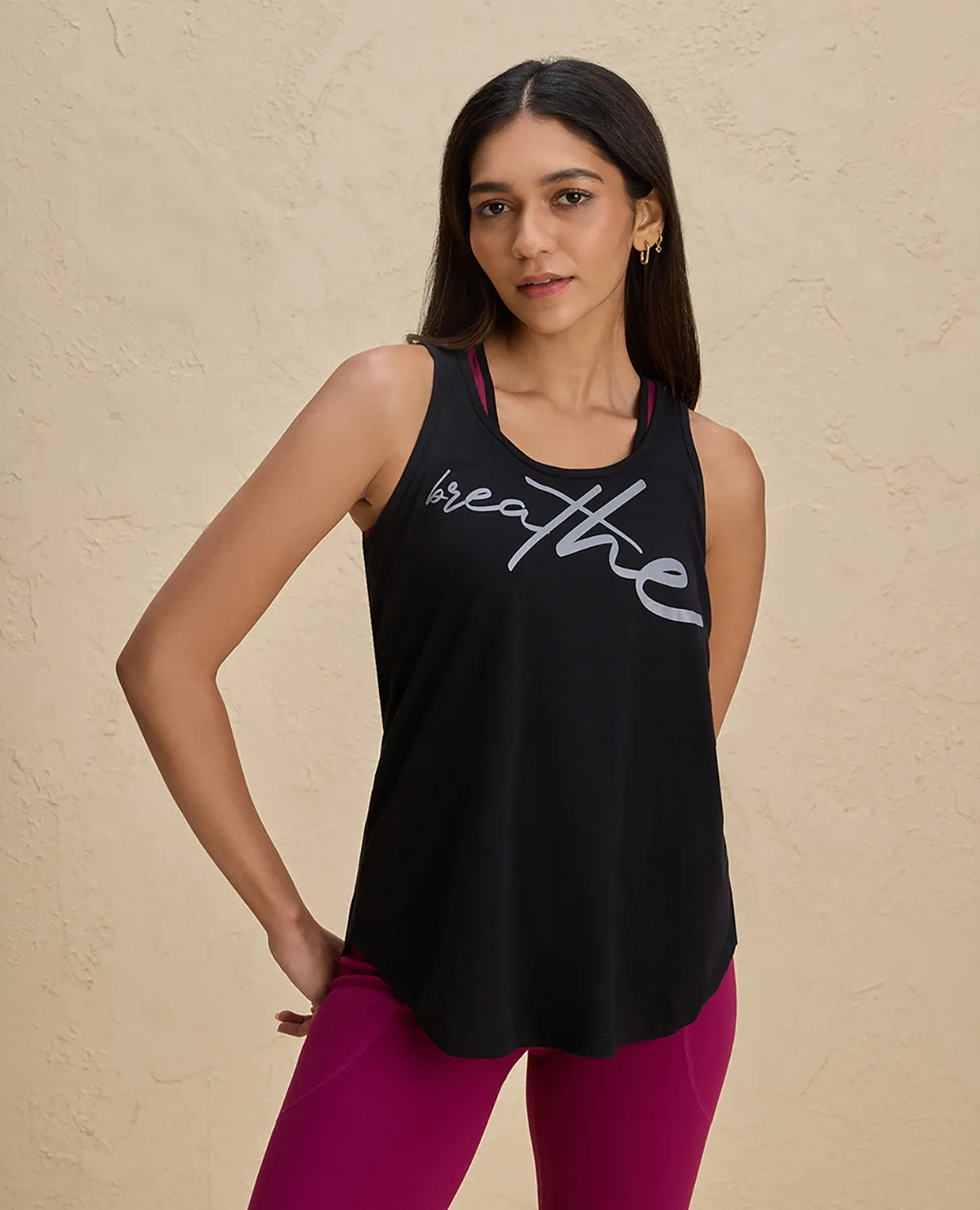 Double Layered Panels Nykd By Nykaa Summer Essential Cotton Slub Longline Tank -NYAT034-Jet Black