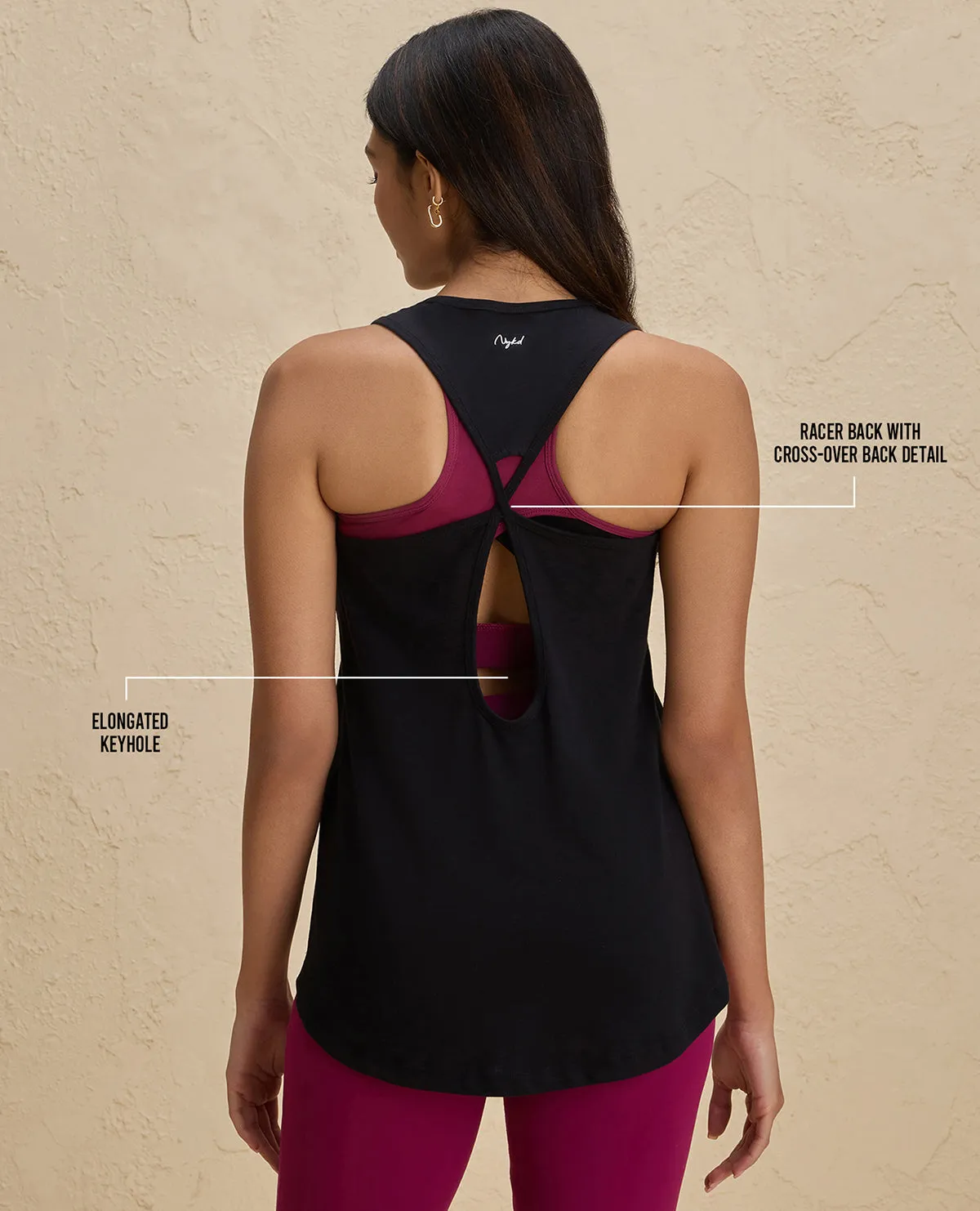 Nykd By Nykaa Summer Essential Cotton Slub Longline Tank -NYAT034-Jet Black open field