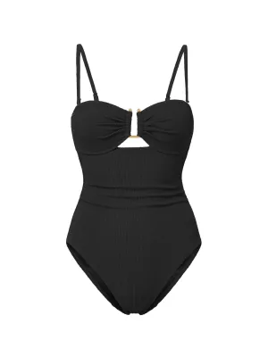 Juliette One Piece In Black Texture Tagless label Contoured Fit Engineering