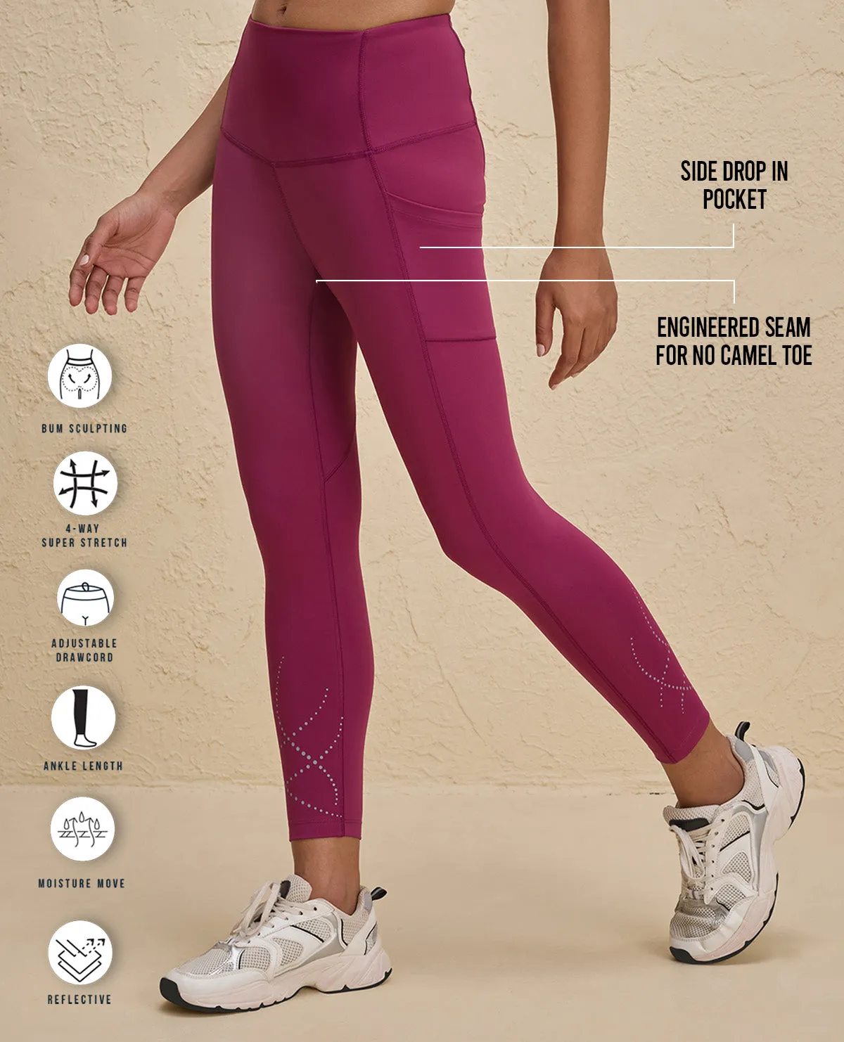 Chic Comfort Nykd By Nykaa High Rise Legging with Reflective Print -NYK299-Grape