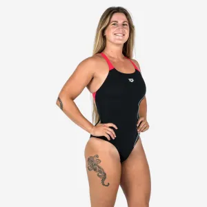 Maillot de Bain 1 Pi??ce Natation Femme ARENA SWIMPRO SOFT Noir Rouge Lace-Trim