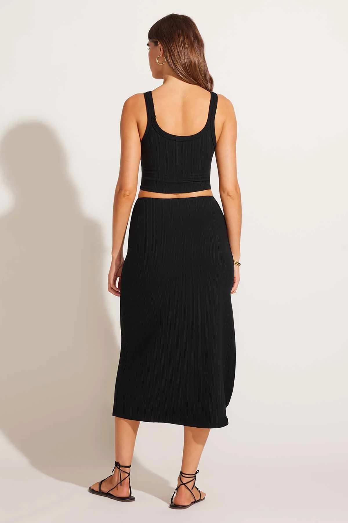 Thalia Skirt - Black Organic Rib Reinforced Pockets