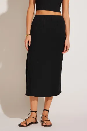 Thalia Skirt - Black Organic Rib Slip Resistant Waist Simple Styling