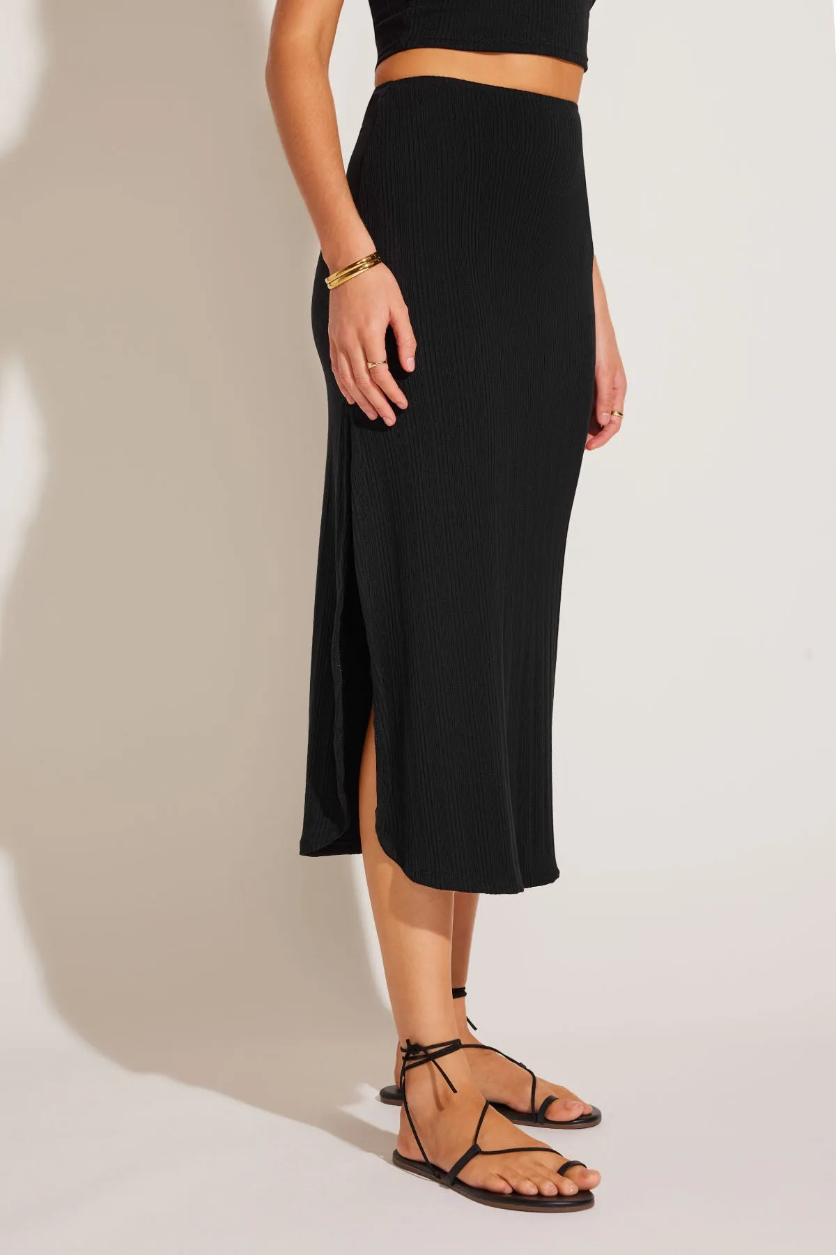 High low hem Thalia Skirt - Black Organic Rib
