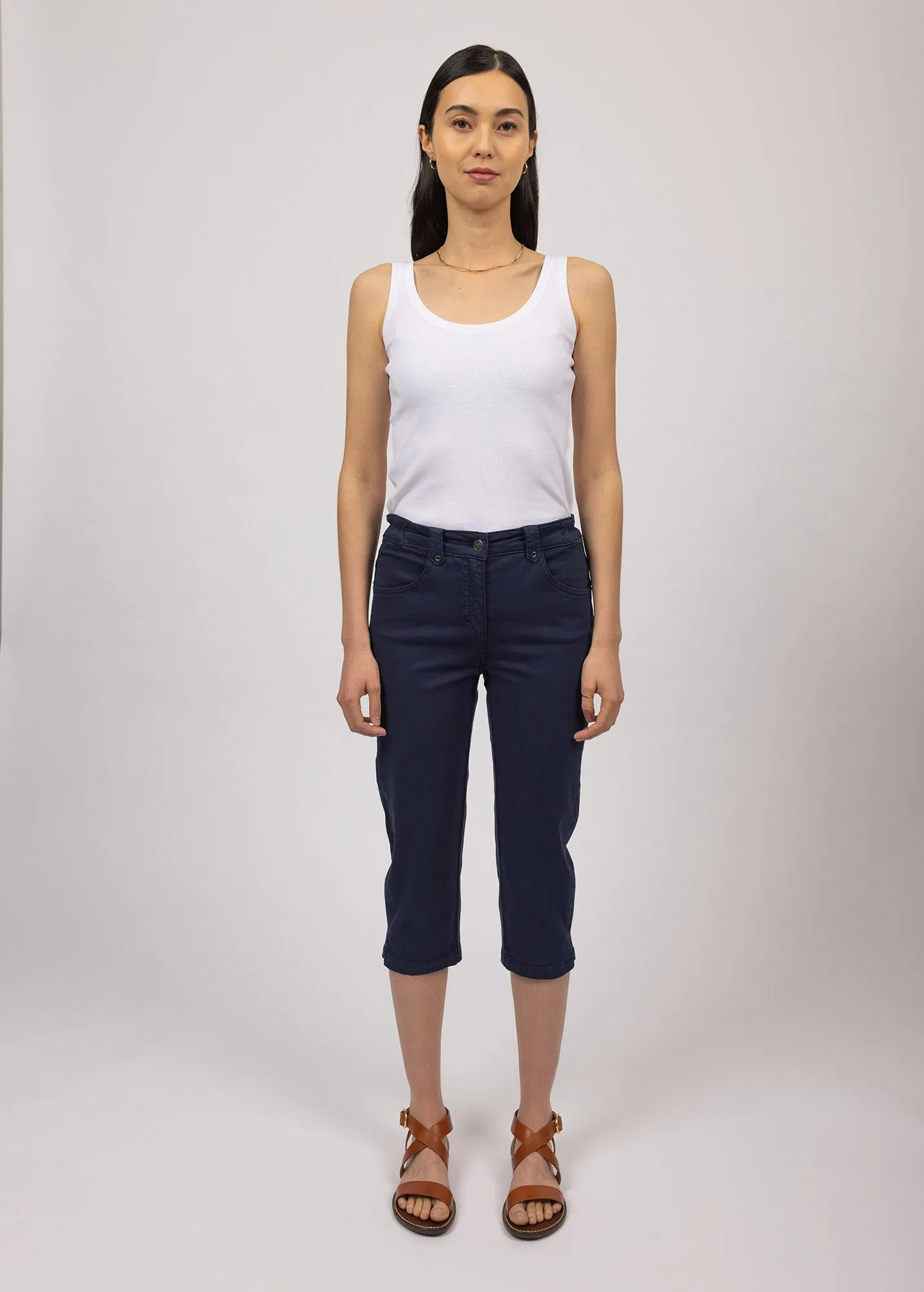 Elodie three quarters pants - in cotton, comfort fit (MARINE) Reinforced Stitching