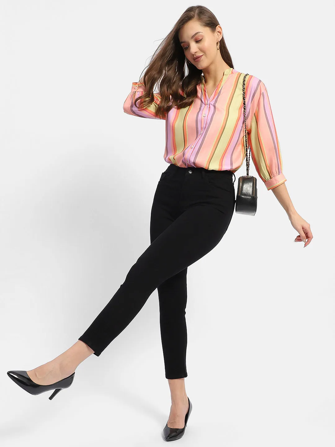 Sharp Line Madame Striped Orange Regular Top