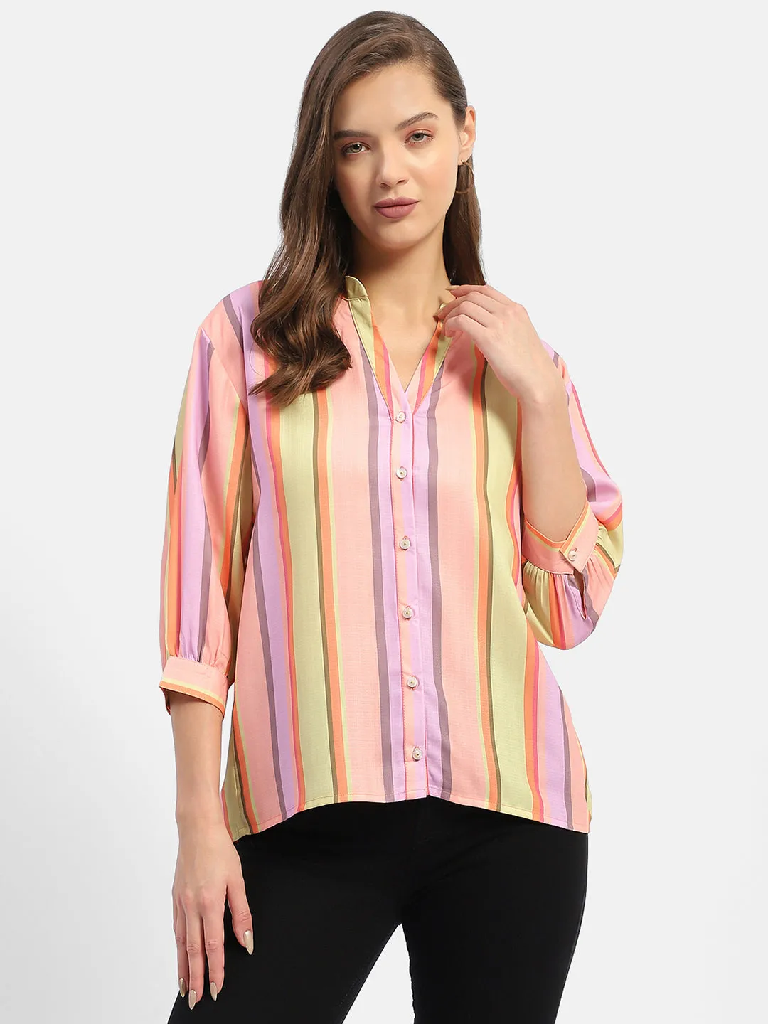 Madame Striped Orange Regular Top AbrasionResistant Fabric