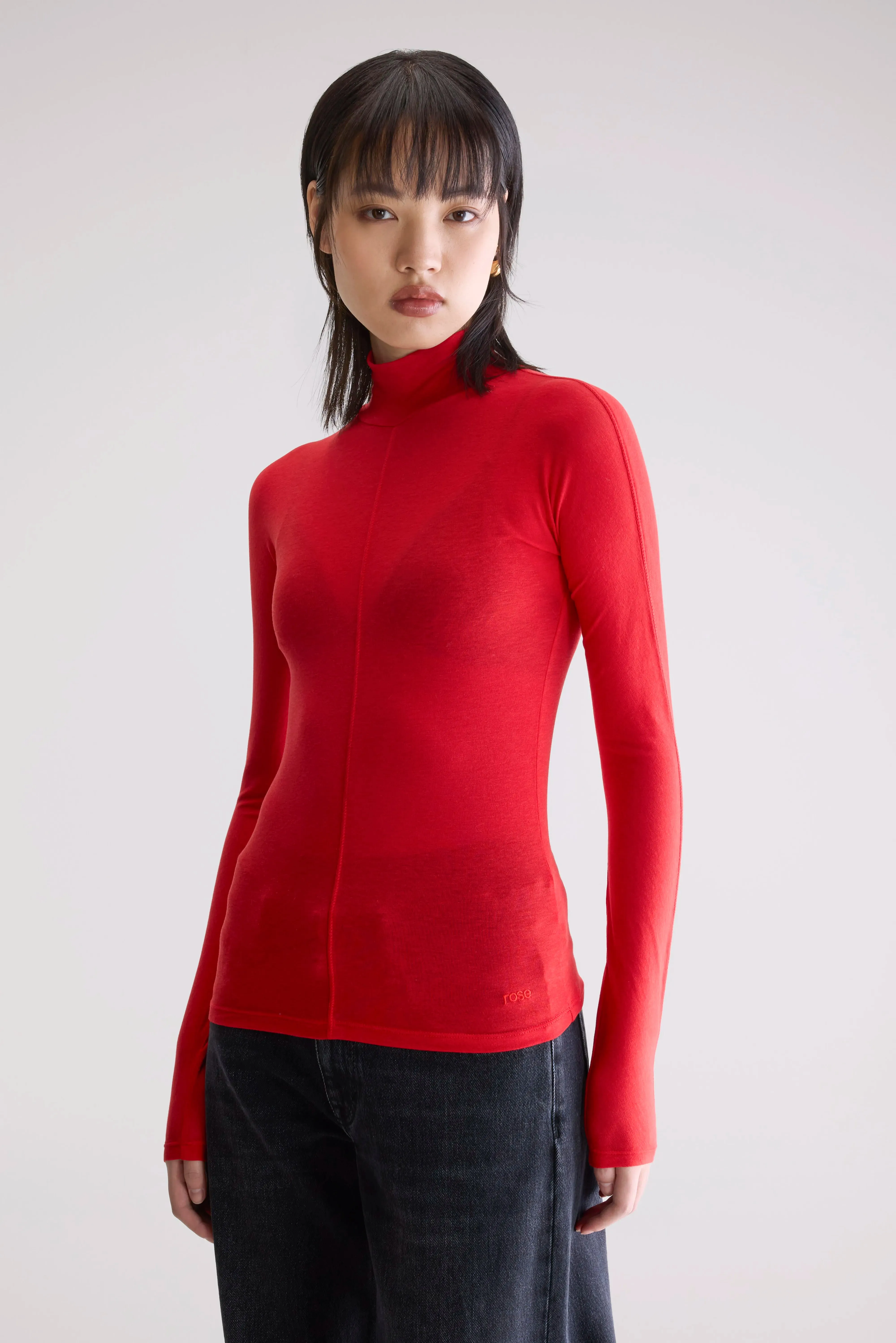 Layered Sleeve Flawy turtle neck t-shirt (252 / W / SANGUINE)