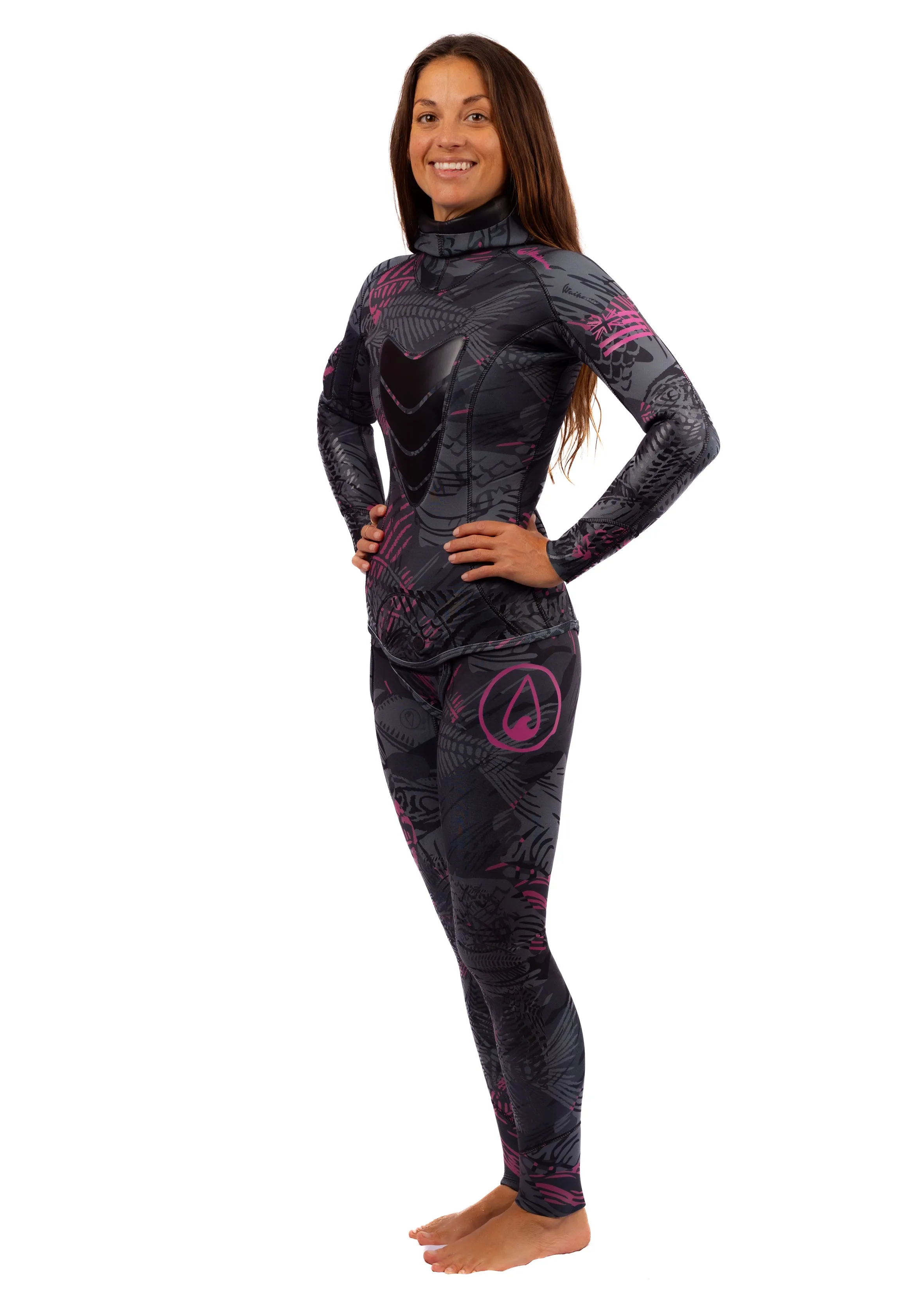 PatentedZipGuard NonChlorineResistant Women??s Pink Fishbone Spearfishing 3.5mm Wetsuit