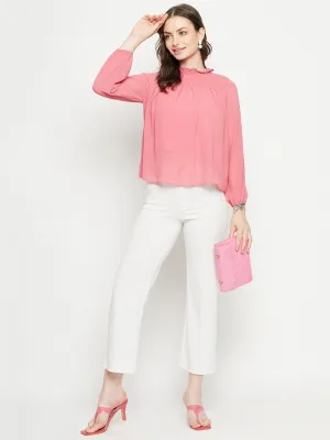 Madame Smocked Frill Neck Hot Pink Top Team Edge