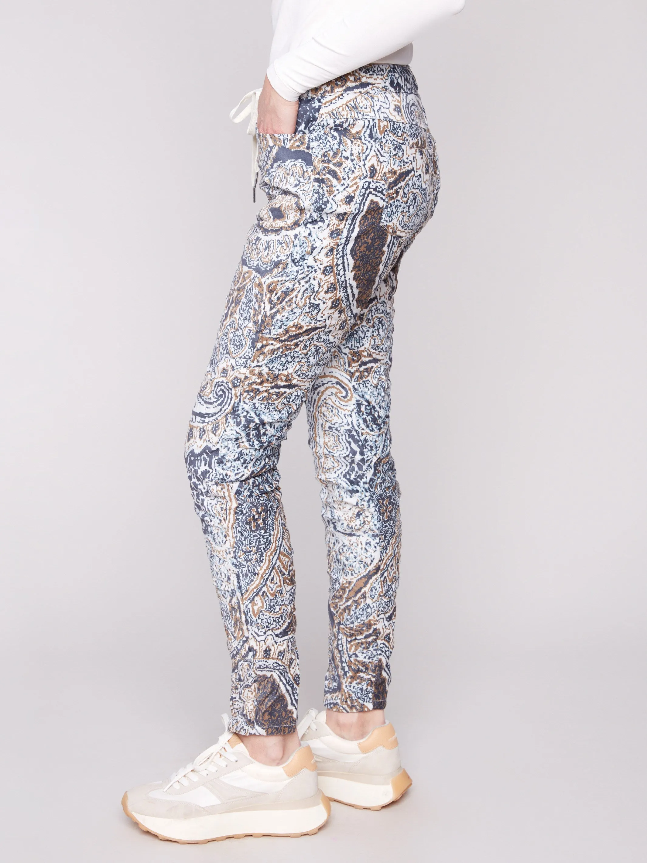 Printed Crinkle Suede Jogger Pants - Bohemian WrinkleFreeFabric