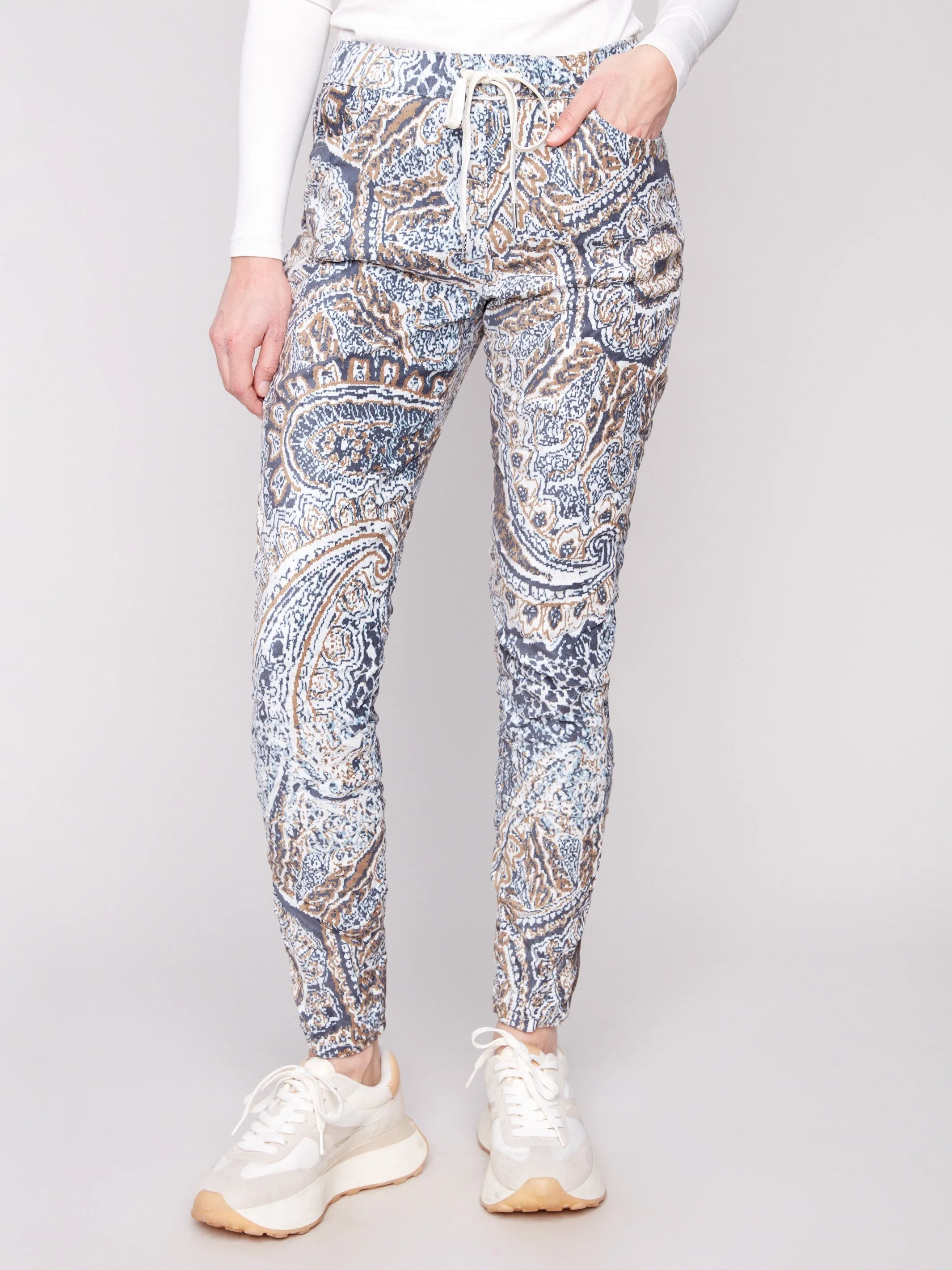 Printed Crinkle Suede Jogger Pants - Bohemian Slim Stretch