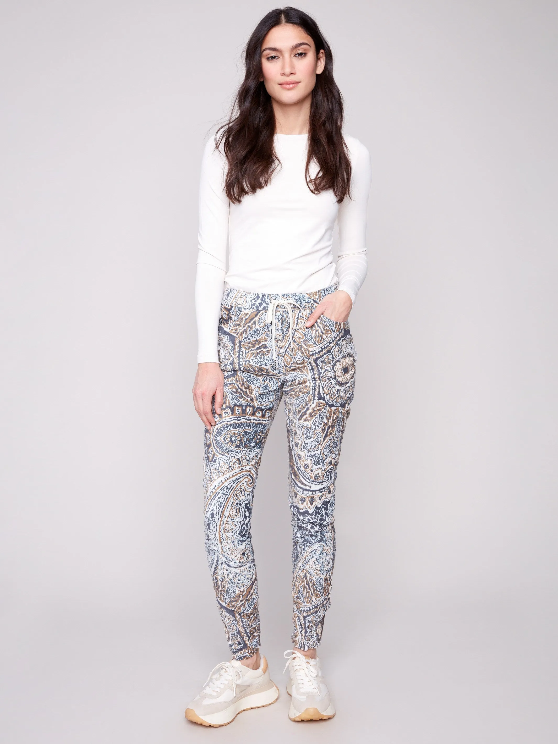 Printed Crinkle Suede Jogger Pants - Bohemian Daywear Fashionable Comfort
