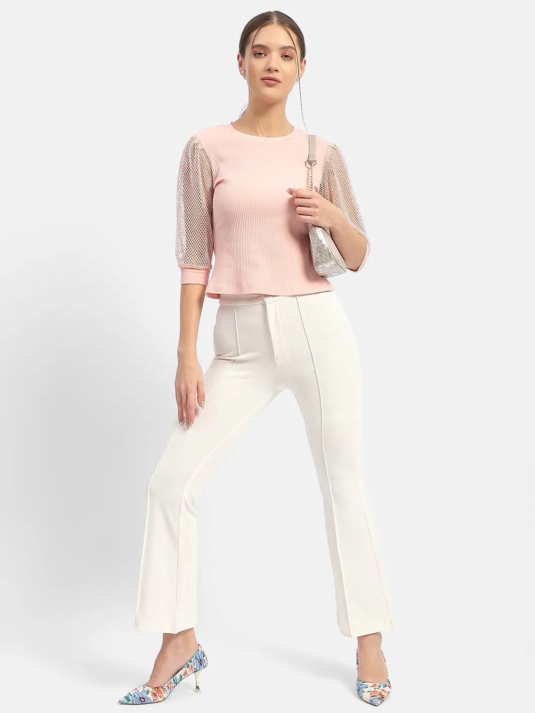 Spark Soul Aura Core Madame Knit Sleeve Pink Regular Top