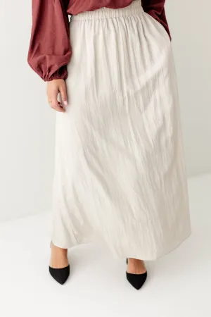 Quilted Texture Faux Leather 'Magdalene' Shirred Maxi Skirt in Beige Casual Ease