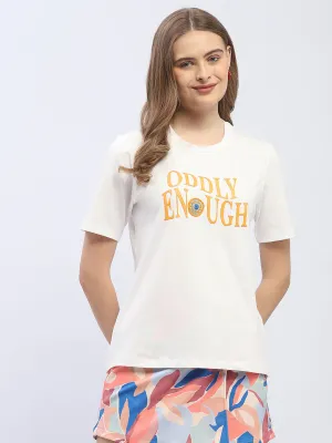 Tear Resistant Knit StretchReinforcedArmholes Madame Typography White Regular T-Shirt