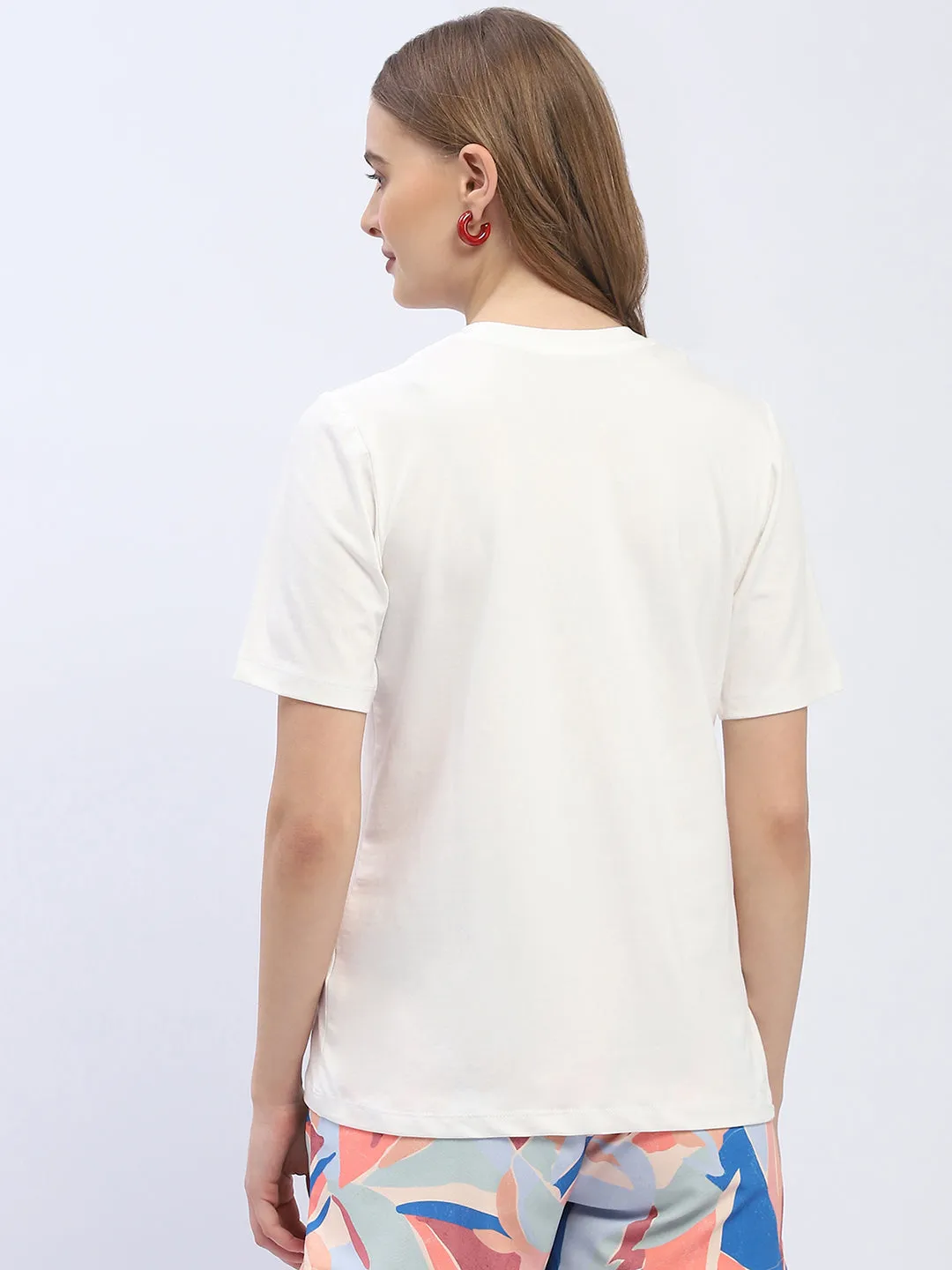 Lightweight Feel Madame Typography White Regular T-Shirt