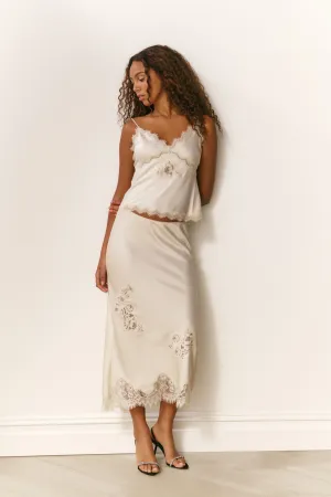 Vivia Satin Lace Midi Skirt Relaxed Feel