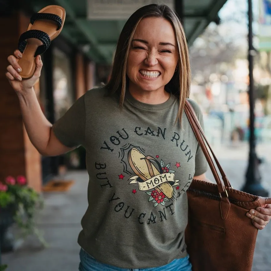 Women's You Can Run Boyfriend Fit T-Shirt - Military Green Stretch Fabric Technology Cozy Feel
