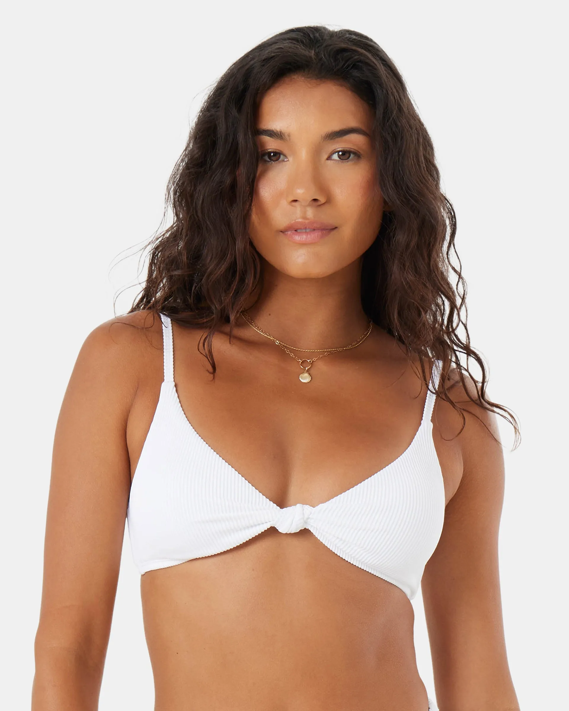 Rib Roxy Love Knot Bralette Bikini Top - White Breathable Mesh Panels