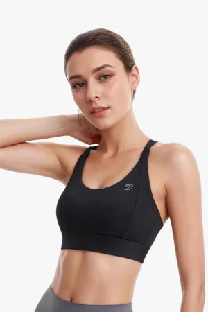 Comfortable lining Dynamic Compression Fit No Bounce Sports Bra ?C Adjustable Back Crop Top ?C Black ?C High Support Training Bra
