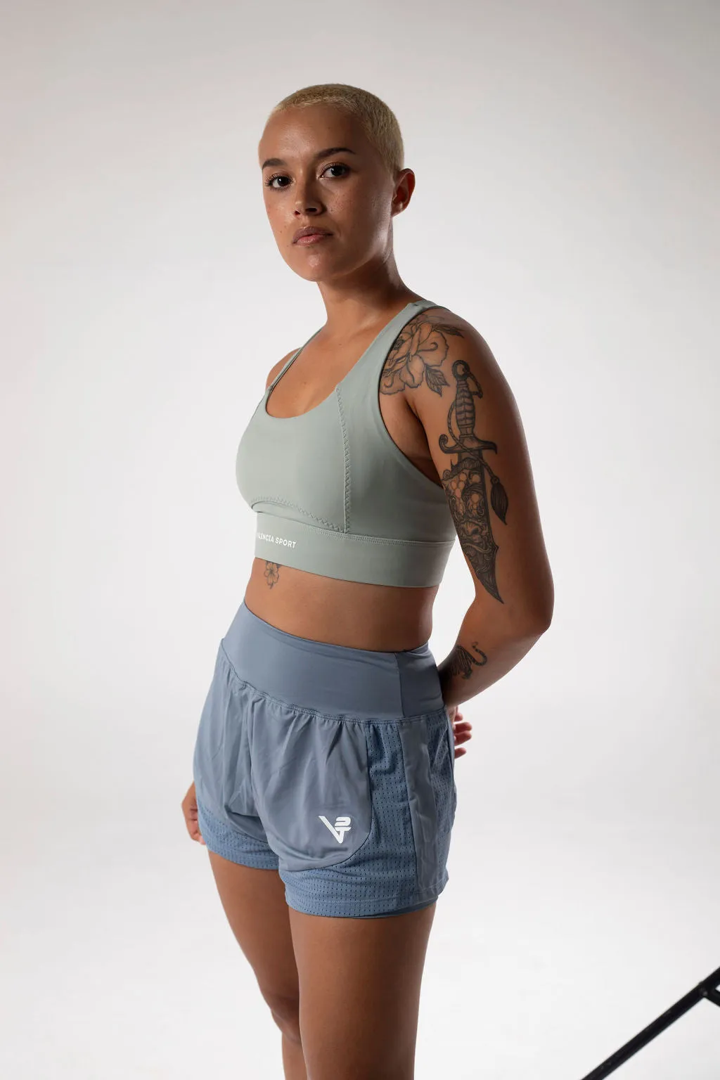 Forme Sage Green Sunset High Impact Sport Bra Comfortable Tension Distribution Weave