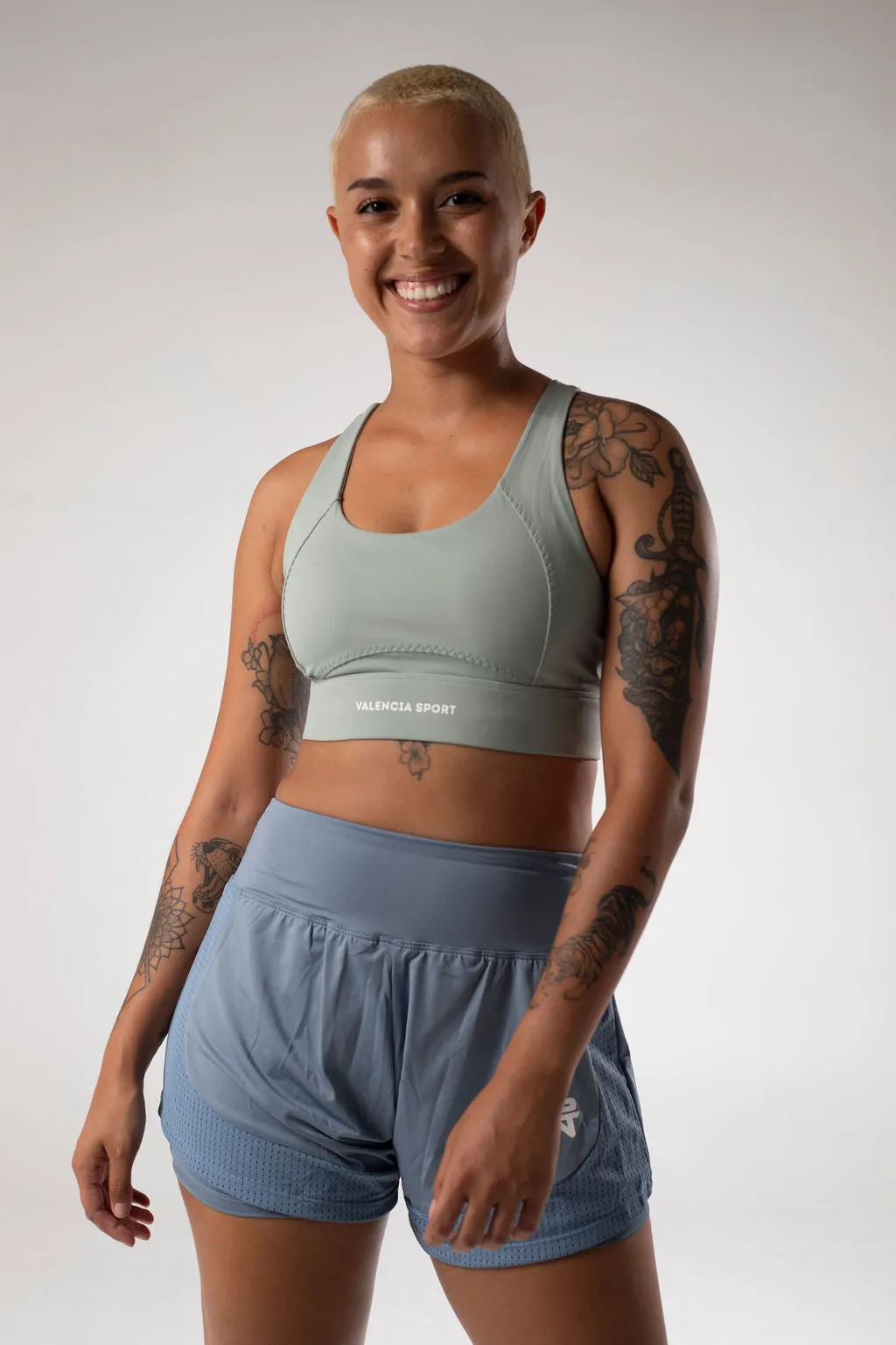 Forme Sage Green Sunset High Impact Sport Bra Scoop neck Mock neck