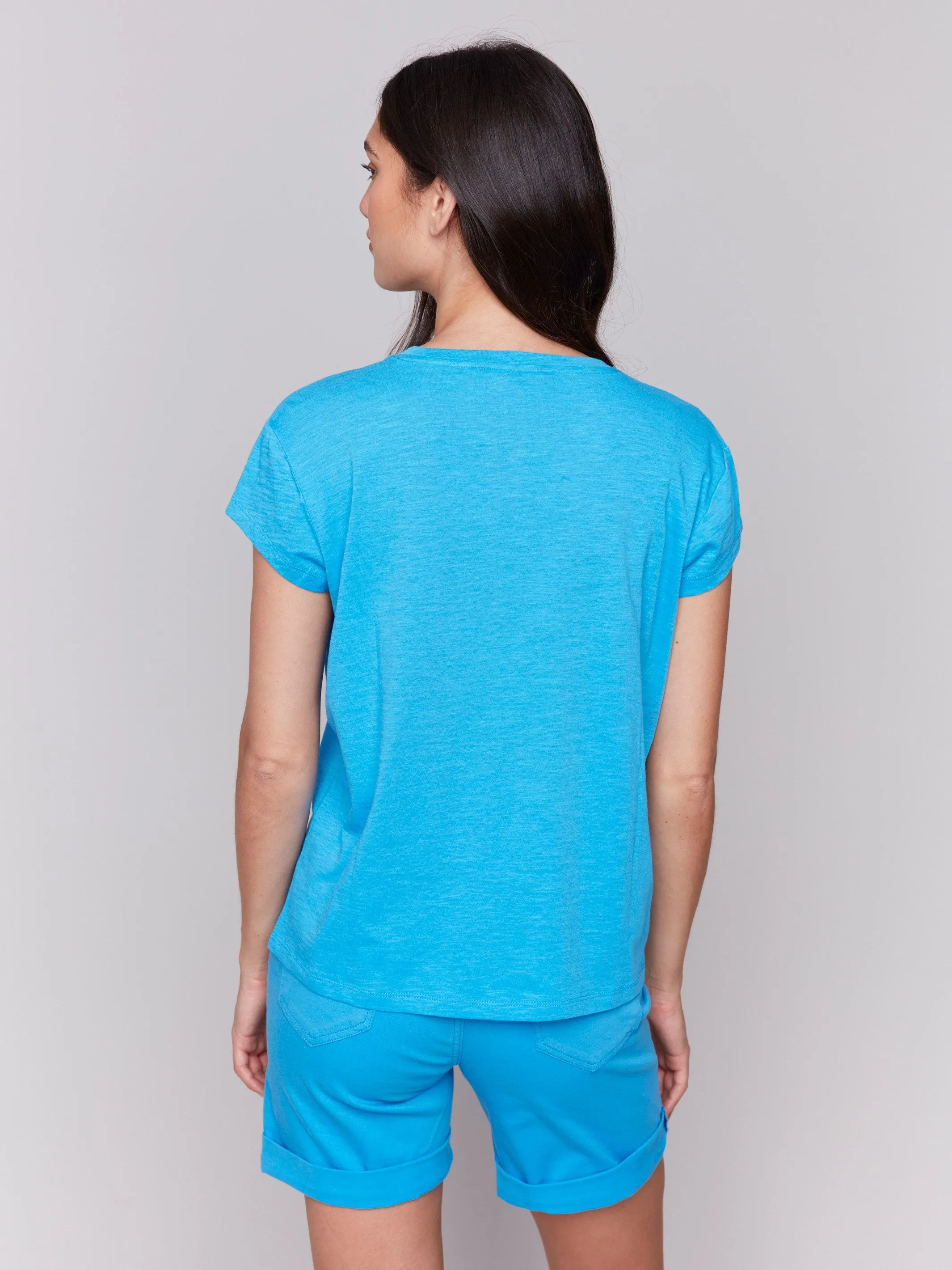 Organic Cotton Cap Sleeve T-Shirt with Slit Detail - Lagoon Team Edge