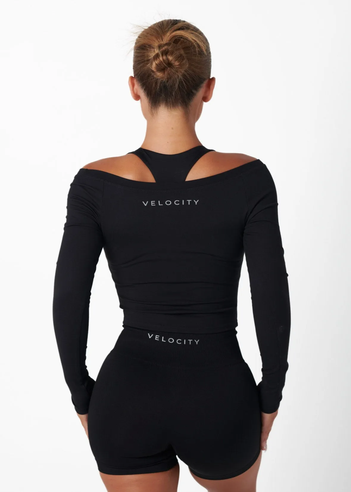 HighDurabilityClothing RIBBED OFF SHOULDER LONG SLEEVE - BLACK