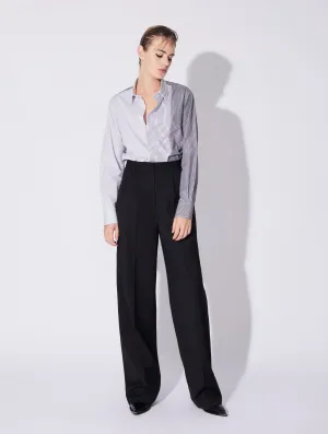 Black stretch wool high waisted pleated trousers Outdoor Friendly