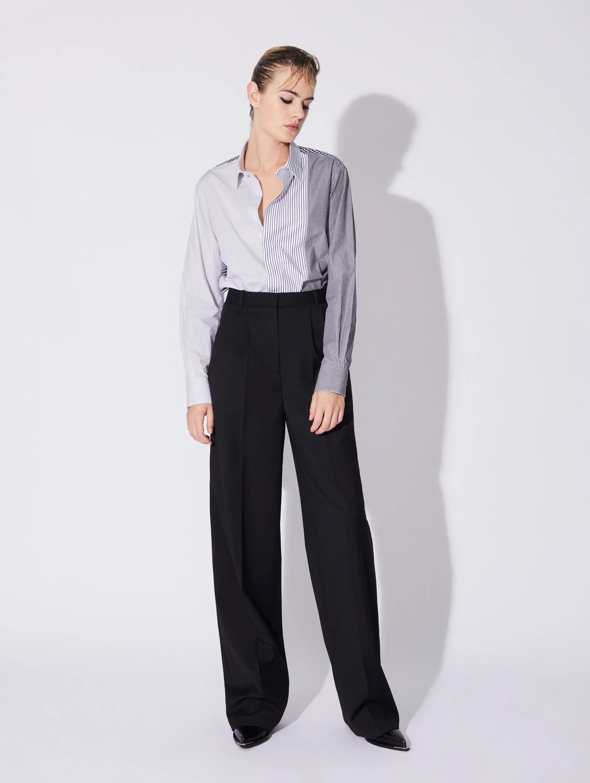 Black stretch wool high waisted pleated trousers Outdoor Friendly