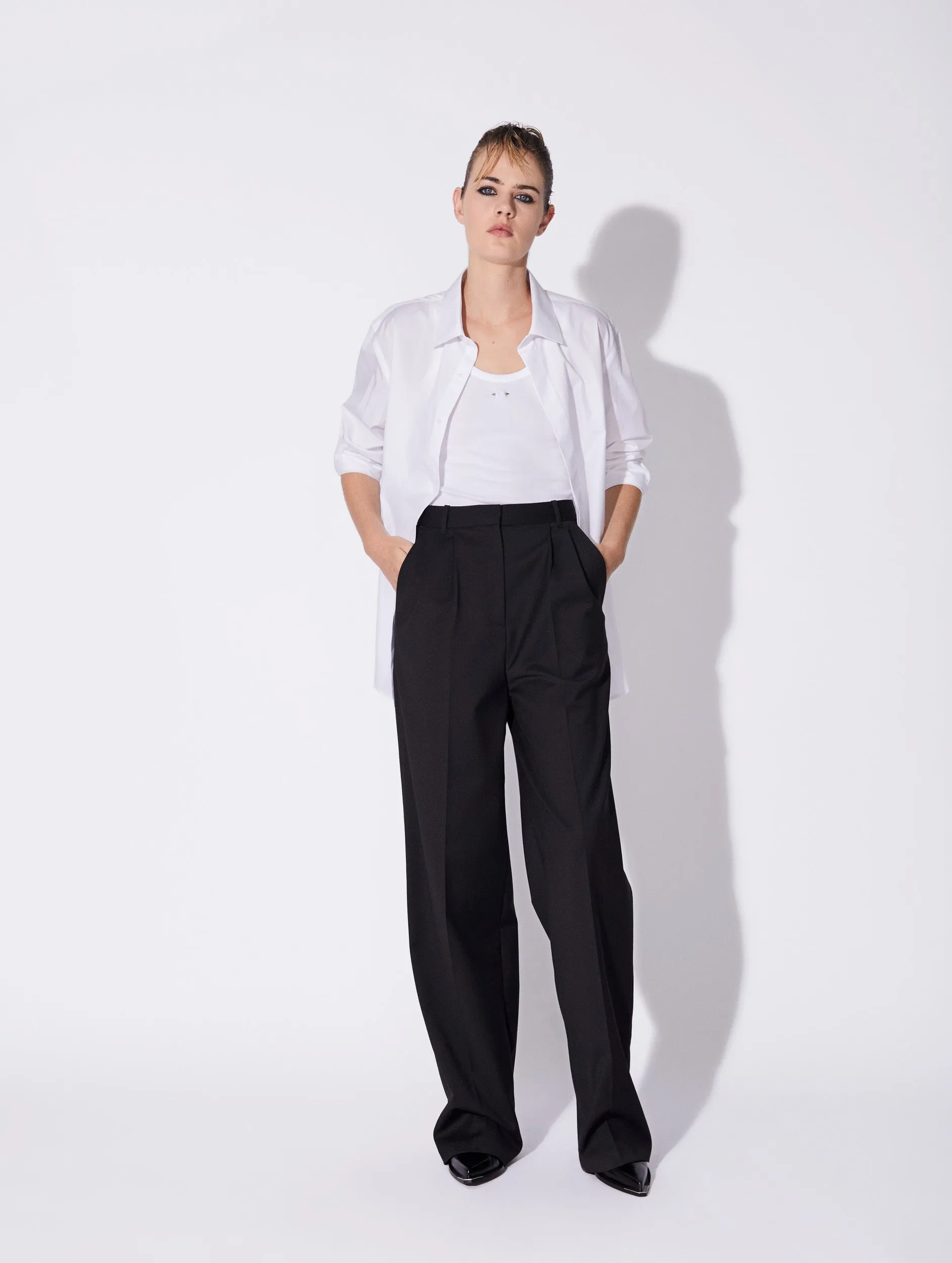 Core Style Black stretch wool high waisted pleated trousers
