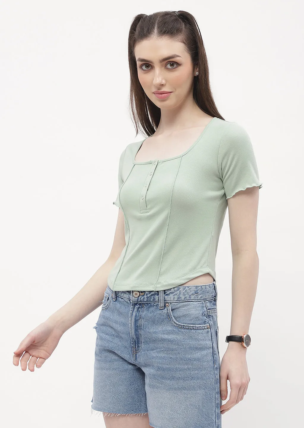 Fable Core Madame Solid Mint Green Corset Style Top