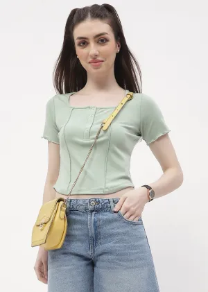 Madame Solid Mint Green Corset Style Top Strong Denim Light Core
