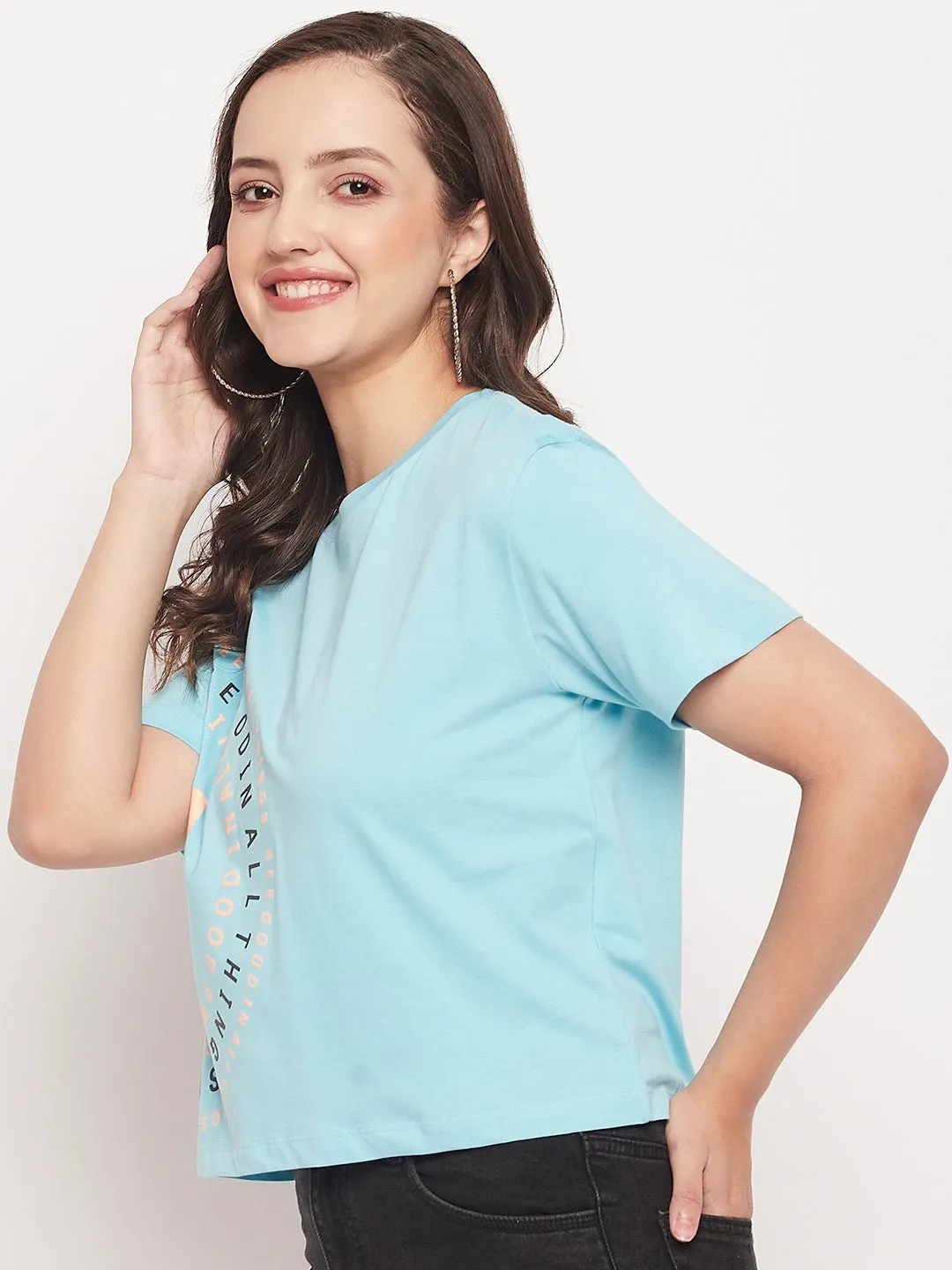 Madame Round Neck Printed Cotton T-shirt Lightweight Fashion right size