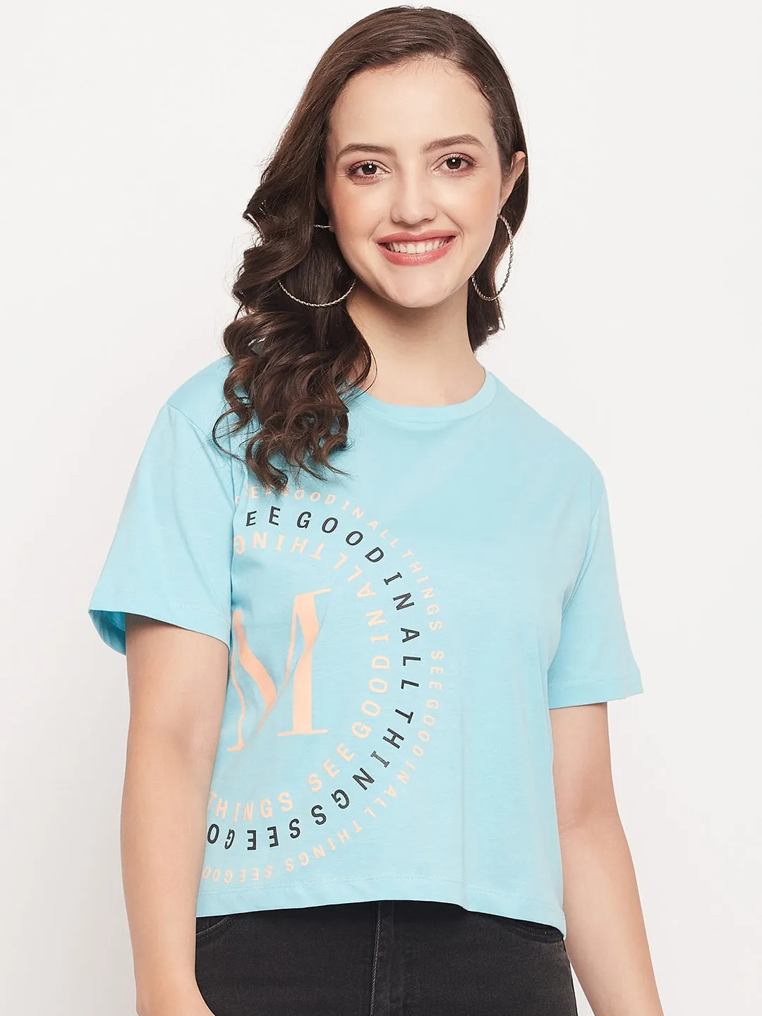 brandable Madame Round Neck Printed Cotton T-shirt