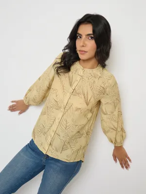 Madame Textured Botanical Print Mustard Yellow Top QuickRelease Fasteners Polish Core