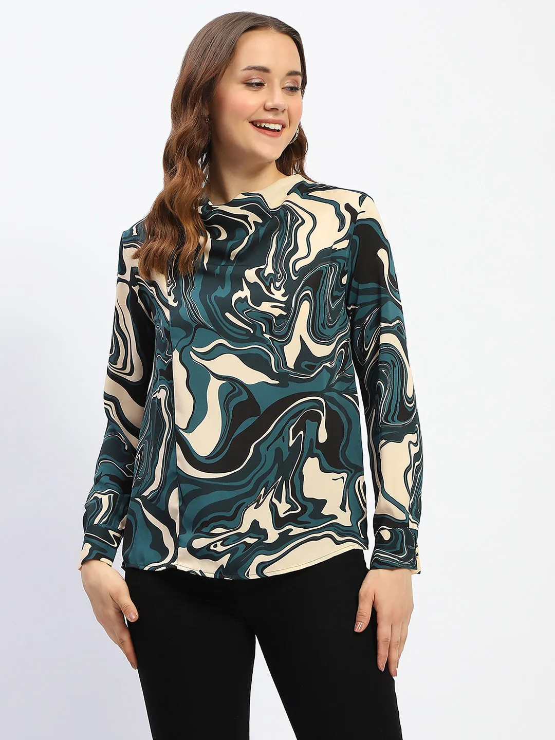 Dream Core TaglessNeckline Madame Marble Print Teal Green Top