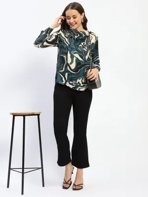 Madame Marble Print Teal Green Top Chic Fit